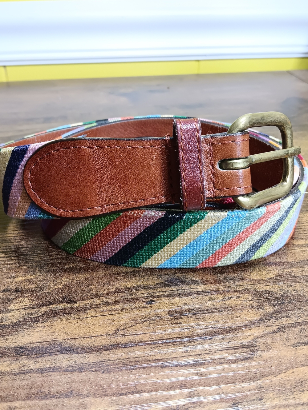 Smathers & Branson Belt Mens 36 Parsons Stripe Needlepoint Canvas Leather